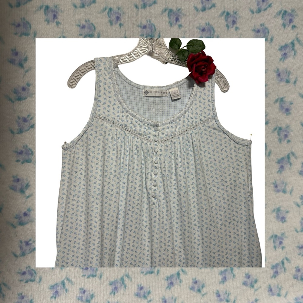 Eileen West Blue floral 100% cotton gown Med EUC LIKE NEW